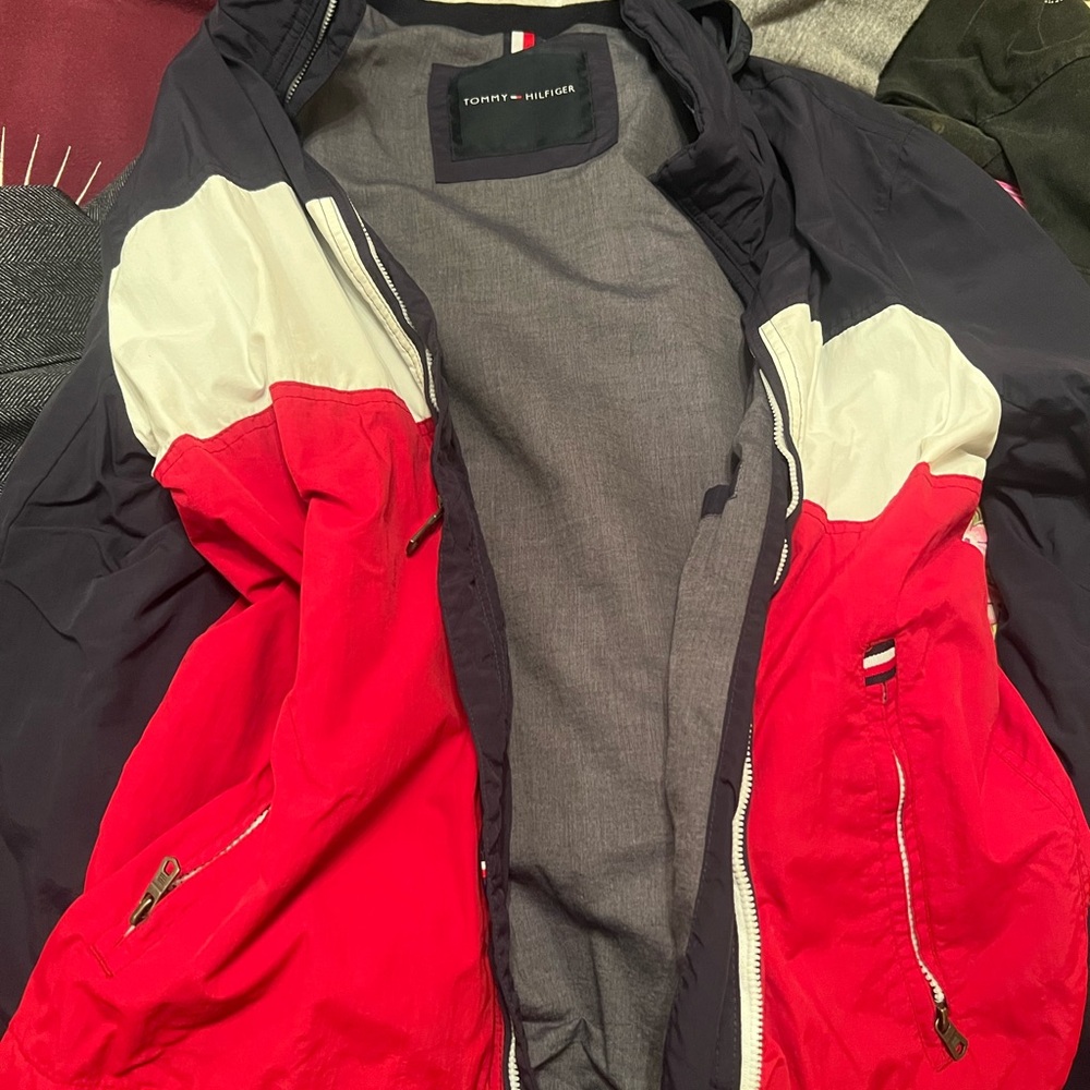Tommy Hilfiger Red and White Windbreaker Jacket